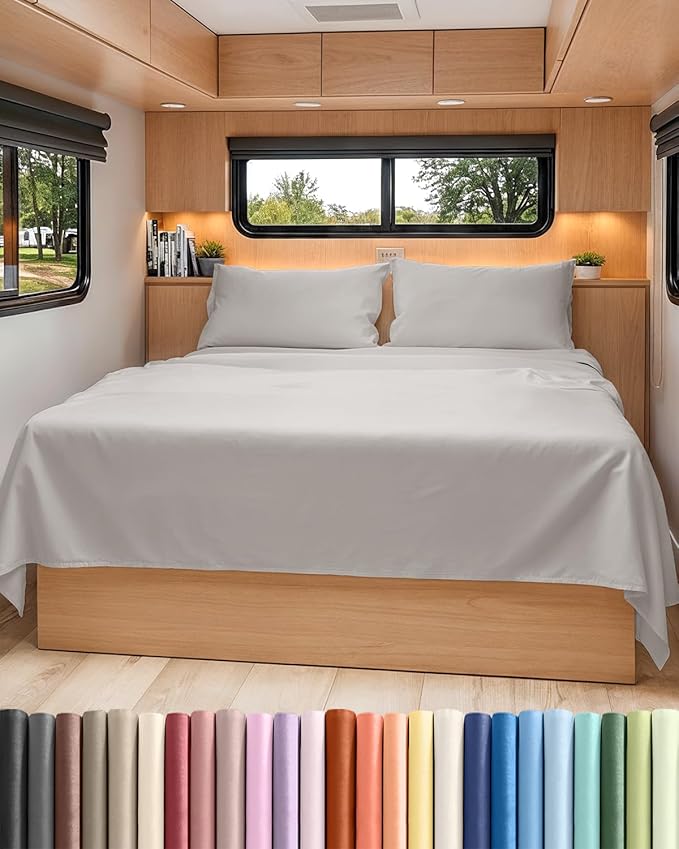 RV Short Queen Sheet Set 60 X 75 - 4 Piece RV Short Queen Bed Sheets - Soft, Breathable & Cooling - Designed for Bunks, Trailers & Camper - Fits 8” to 12" Mattress - Hotel Luxury Bedding - Light Grey