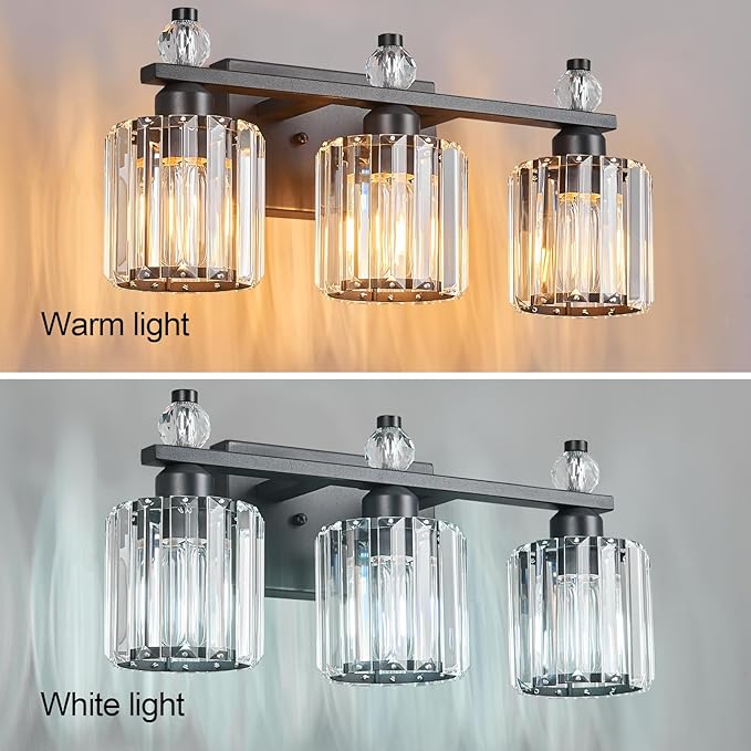 FDPBY Bathroom Vanity Lights 3-Light Sand Black Modern Crystal Vanity Light Fixtures Over Mirror Crystal Bathroom Vanity Lighting Fixtures