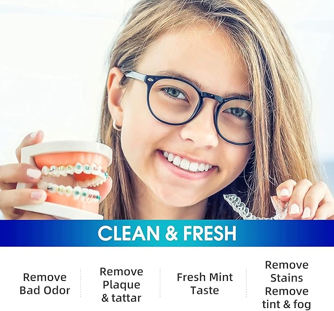Y-Kelin Retainer and Denture Cleaner 120 Tablets for 4 Months Removes Stains Plaque Odors for Dentures Retainers Mouth Guard and Removable Dental Appliances (120 PCS, Mint)