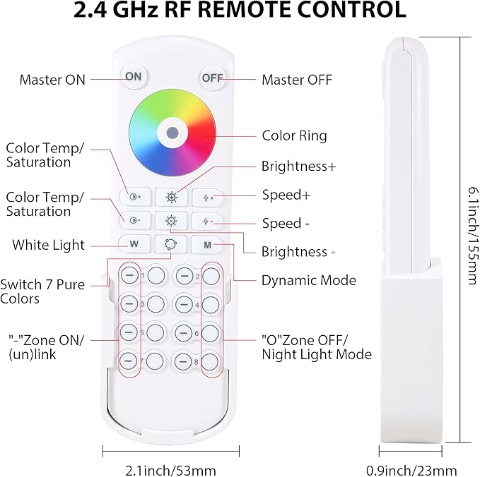 XXK RC05RF RF Remoter, 8-Zone 2.4G Handheld Remote Control Work with RGBCCT RGBW CCT RGB LED Controller (WB5/LM052/LM053), 500ft Wireless Control / 4 Channel Group Control for Home LED Strip Lights