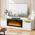 YISUFO 80” TV Stand with 36” Electric Fireplace, Large Modern Media Entertainment Center with Storage Cabinet and 12 Colors LED Lights for TVs Up to 90",White and Black