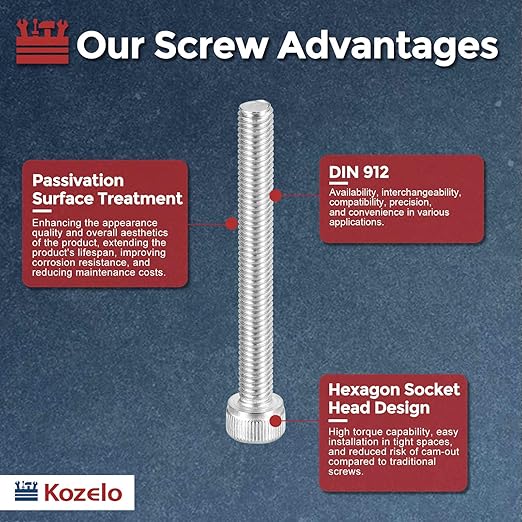 Kozelo 30pcs Socket Head Cap Screws - [M5-0.8 x 45mm] 304 Stainless Steel Allen Socket Drive for Electrical Motor 3D Printing Fan Engine Replacement Use, Silver