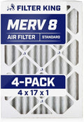 Filter King 4x17x1 Air Filter | 4-PACK | MERV 8 HVAC Pleated A/C Furnace Filters | MADE IN USA | Actual Size: 4 x 17 x .75"