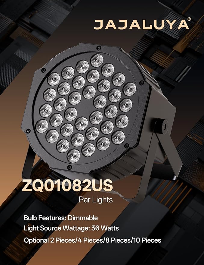 JAJALUYA LED Par Lights 36 LED Stage Lights 7 Modes RGB DJ Lights with Sound Activated Remote and DMX Control DJ Uplighting for Birthday Party Events Wedding Christmas Stage Lighting (8 Packs)