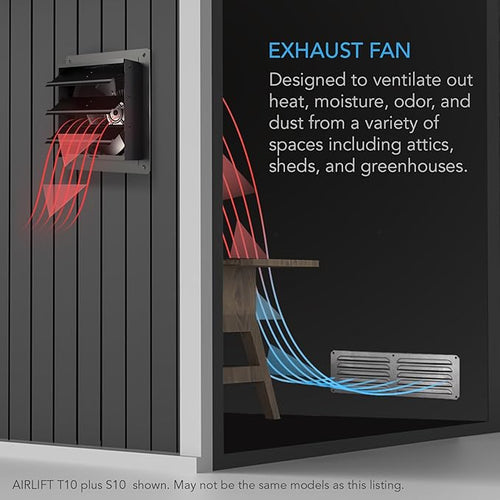 AC Infinity AIRLIFT T10, Shutter Exhaust Fan 10" with WiFi Temperature Humidity Controller, EC-Motor Wall Mount Ventilation and Cooling for Sheds, Attics, Workshops, and Greenhouses