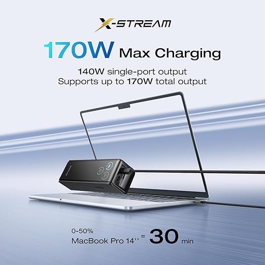EF ECOFLOW Rapid Power Bank 25,000mAh, 170W Portable Charger with Dual 140W USB-C Ports for Multi-Device Charging, Smart TFT Screen, Compatible with iPhone 17/16/15/14, Samsung, Laptop (Black)