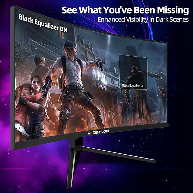 ZER-LON 34 inch Curved Gaming Monitor, 21:9 WQHD 3440×1440 165Hz Ultrawide Computer Monitors, 1500R 1ms(MPRT), 125% sRGB, 350nits, FreeSync, HDMI2.0 x2, DP1.4 x2, Wall Mountable/Tilt Adjustable Black