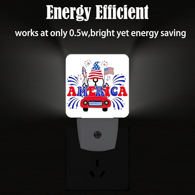 FSHVQKD Happy Independence Day Night Light,Plug Into Wall with Dusk to Dawn Light Sensors, Warm Nightlights for Bedroom, Bathroom, Hallway, Kitchen, Gifts Ideal for Boys Girls Women Men