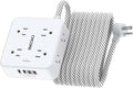 Surge Protector Power Strip - CHCORE 20Ft Braided Extension Cord with 8 Outlets with 4 USB (2 USB C) Charging Ports, Flat Plug Multi Plug Outlet Extender Charging Station for Home Office, ETL, White