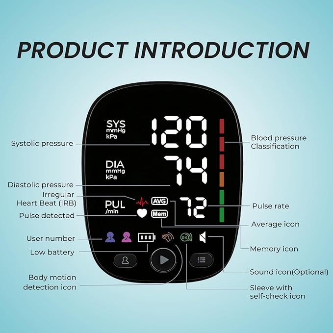 Upper Arm Electronic Blood Pressure Monitor,Blood Pressure Machine, with Cuff and Charging Wire,LED Display,FC-BP 103