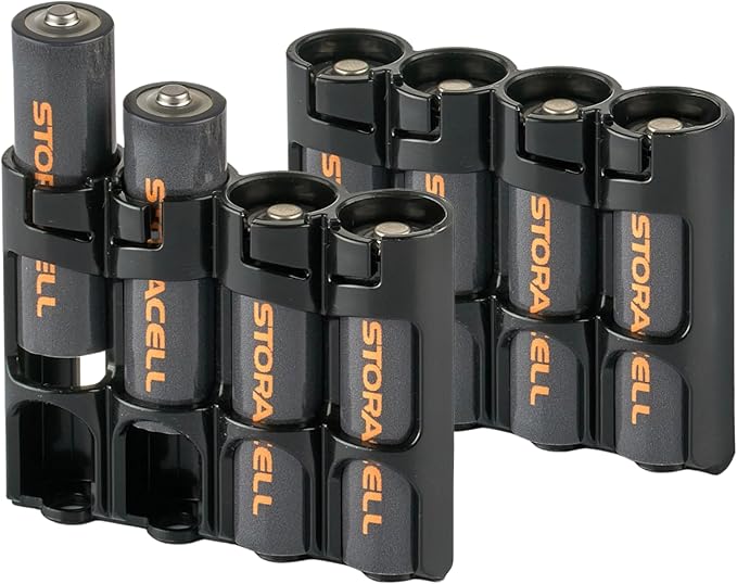 AA Battery Storage Caddy by Storacell (2 Pack), Black, Holds 4 Batteries (Not included)