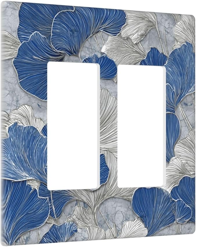Bvtewkhz Abstract Blue Marble Plant Leaves 2 Gang Double Rocker Decorative Light Switch Covers Electrical Faceplate Switch Plates for Bathroom Kitchen Home