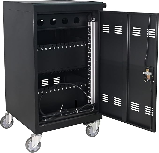 Aokleo Laptop Charging Cart,32 Devices Tablet Storage Carts for Pad Up to 16.3" Screen Size, Classroom Computer Mobile Charging Station for Pads,Chromebooks,Laptops,Security Storage (30+2 Bay-Black)
