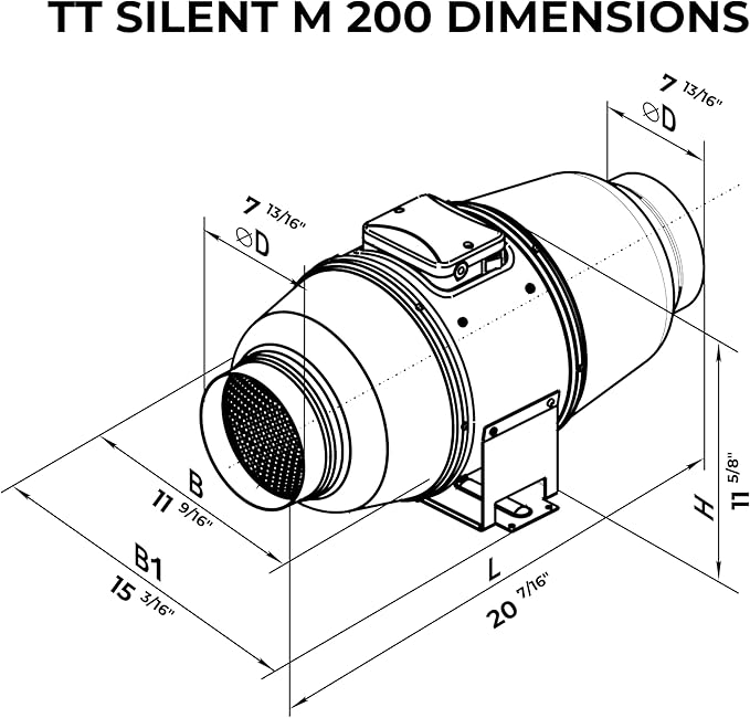 VENTS-US TT Silent M 200 – 8" Inline Duct Fan Includes Double-speed Switch with thermal overload protection – UV Resistant, Quiet Operation, Up to 473 CFM