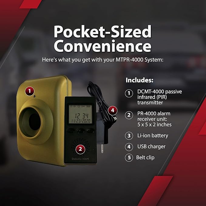 Long Range Motion Sensor System- Dakota Alert MTPR-4000 Wireless Motion Detector & Receiver, Camping Perimeter & Trip Wire Alarm Device, Monitor Driveways, Backyards, Entrances, Deer Trails and More