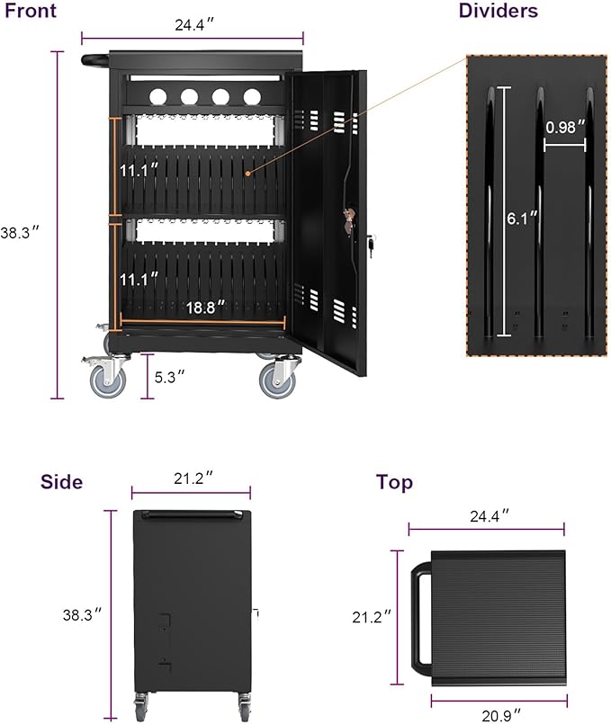 35 Device Mobile Charging Station for Laptops/Tablets/iPads/Chromebooks,35 Bay Lockable Charging Cabinet with Cable Management & Power Strip Included, Laptop & Tablet Storage Carts,Easy Assembly