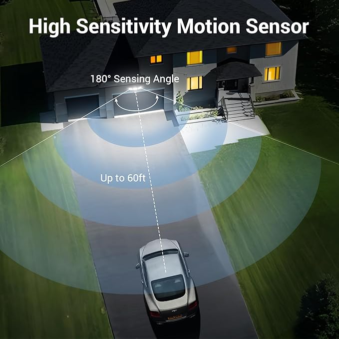 NOVOSTELLA Security Lights Motion Sensor Outdoor, 2Pack LED Flood Lights with Remote, Dusk to Dawn 45W 5000lm 5000K, 3 Heads Wired Wall Adjustable Floodlights, IP65 Waterproof for Garage Yard House