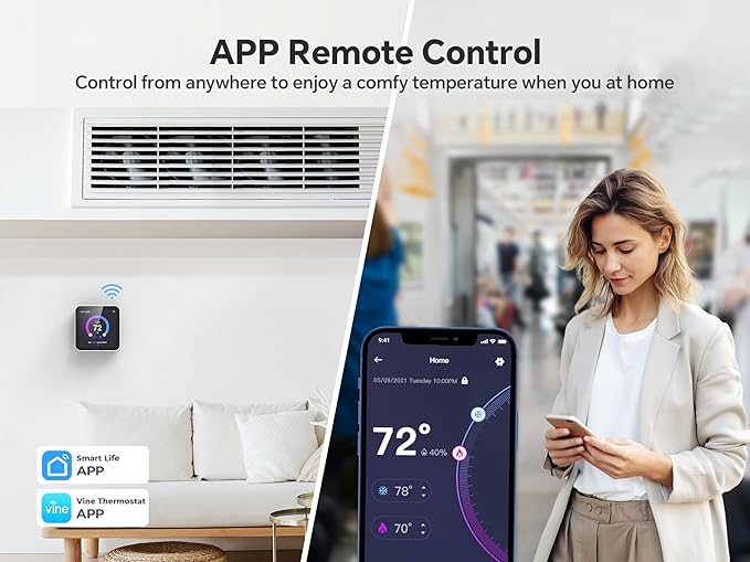 Vine Smart Thermostat - WiFi Programmable Thermostat for House - Compatible with Alexa and Google Assistant, 4.0" Touch Screen Christmas Valentine's Day Optional Wallpaper, C-Wire Required