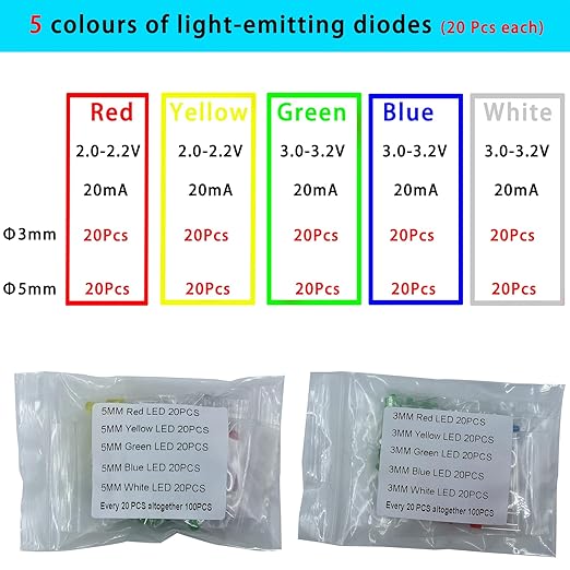 Nodehawk Electronic Component Kit -Total 1800 Pcs, LED Diodes, Resistors, Capacitors, Ceramic Capacitors, Transistors, Diodes - for DIY Projects, Electronics Hobbyists