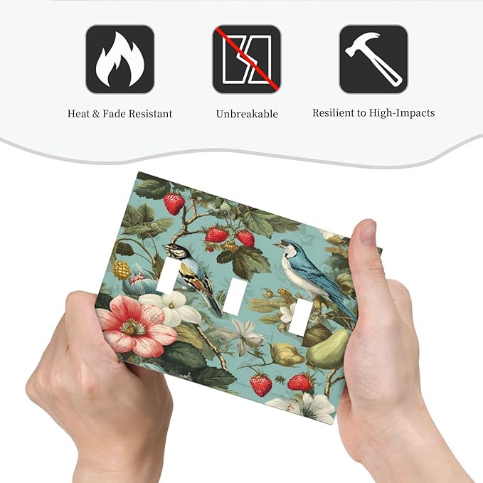 Bvtewkhz William Morris Flower 3 Gang Triple Toggle Wall Plate Cover Decorative Light Switch Covers Electrical Faceplate Switch Plates for Bathroom Kitchen Home
