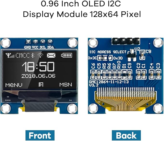Hosyond 5 Pcs 0.96 Inch OLED I2C IIC Display Module 12864 128x64 Pixel SSD1306 Mini Self-Luminous OLED Screen Board Compatible with Arduino Raspberry Pi (White)