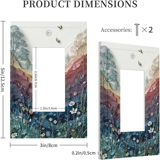 Bvtewkhz Wildflowers Rustic Flowers Floral Plants 1 Gang Single Rocker Wall Plate Cover Vintage Mountain Decorative Light Switch Covers Electrical Faceplate Switch Plates for Bathroom Kitchen Home