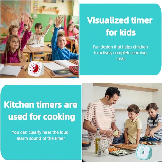 Visual Timer for Kids - 60 Minute Visual Kids Timer for Classroom Home Office, Countdown Timer for Cooking Teaching Working Meeting (Blue)