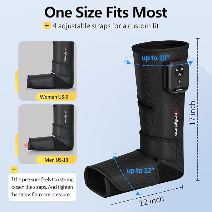 Comfytemp Air Compression Therapy Device K1011, Cordless Leg Massager for Circulation and Pain Relief, Portable Foot and Calf Massage Boot, Ideal for Dad Men Mom Women Seniors (1 Pack)