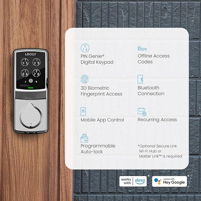 Lockly Secure Plus, Keyless Entry Door Lock, Smart Locks for Front Door, Smart Lock Deadbolt, PIN Genie® Keypad, 3D Biometric Fingerprint Sensor, Auto Lock Smart Door Lock