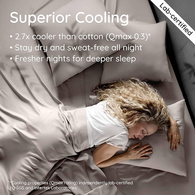 Bambaw 100% Viscose Derived from Bamboo Sheets King Size Set – 4pcs Luxury Bed Sheet Set, Best Cooling Sheets for Hot Sleepers, Soft & Breathable, Fits Up to 16'' Deep Pocket (Sand)