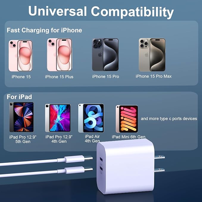 Phone 17 16 15 Pro Max Charger Fast Charging, 20W USB C Charger Block with 6FT Long USB C to C Charging Cable Cord for Phone 17 16 15 Pro Max/17 16 15 Pro/17 16 15/16 15 Plus-Purple