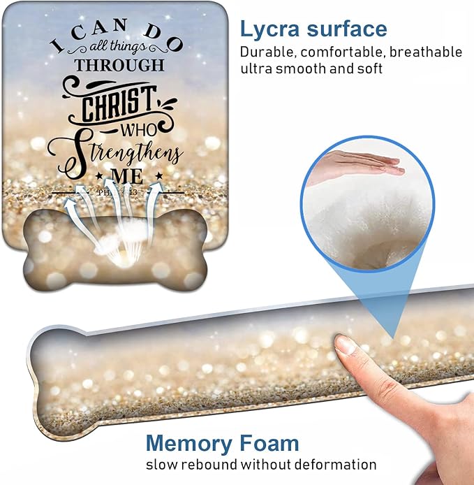 Keyboard Wrist Rest + Mouse Pad Wrist Support Set with Coasters, Non-Slip PU Base Ergonomic Mousepad for Home Office Working Studying Easy Typing & Pain Relief, Bible Verse Phil 4:13