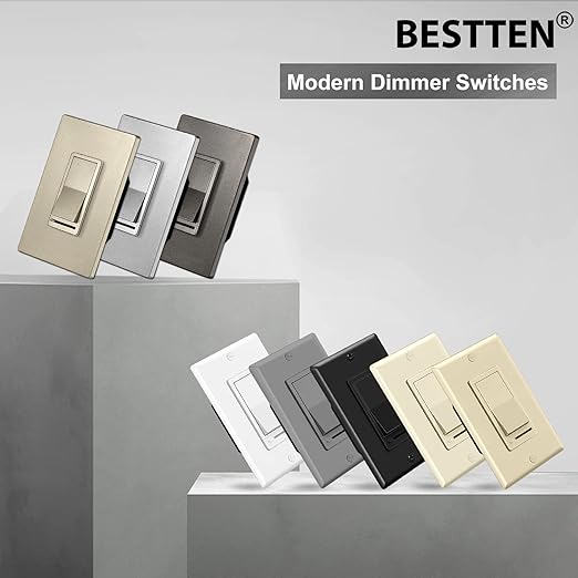 BESTTEN 5 Pack Matte Champagne Gold Dimmer Light Switch, Single Pole or 3-Way, Compatible with Dimmable LED, CFL, Incandescent and Halogen Bulb, 120VAC, Signature Collection, UL Listed