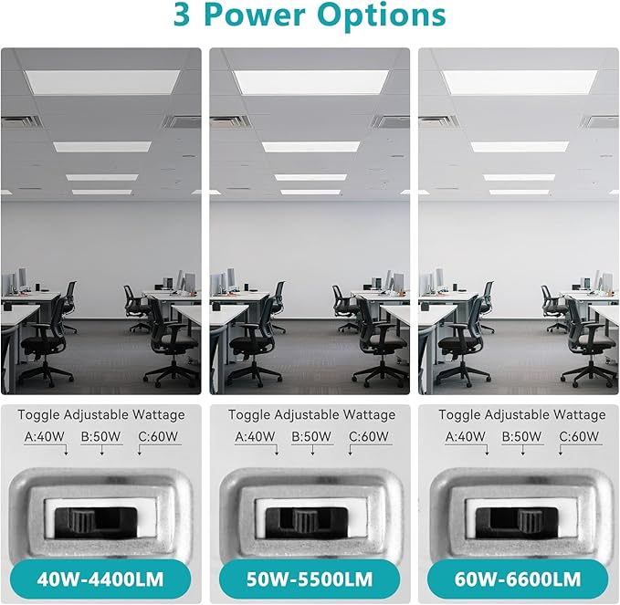 VocgoUU 2x4 LED Flat Panel Light, 36 Pack, Selectable 40W/50W/60W, 3000K/4000K/5000K/6000K, 0-10V Dimmable, ETL Certified, 6600LM, Drop Ceiling Office Lighting