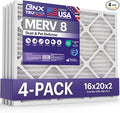 BNX TruFilter 16x20x2 Air Filter MERV 8 (4-Pack) - MADE IN USA – Dust & Pet Defense Electrostatic Pleated Air Conditioner HVAC AC Furnace Filters for Dust, Pet, Mold, Pollen MPR 600 – 700 & FPR 5