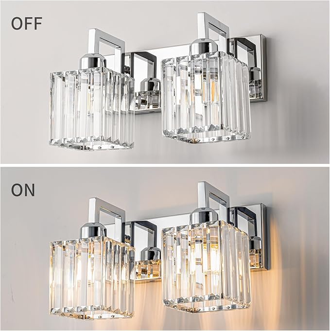 FDPBY Modern Bathroom Vanity Light 2-Lights Chrome Crystal Wall Lamp Bathroom Modern Crystal Vanity Lighting