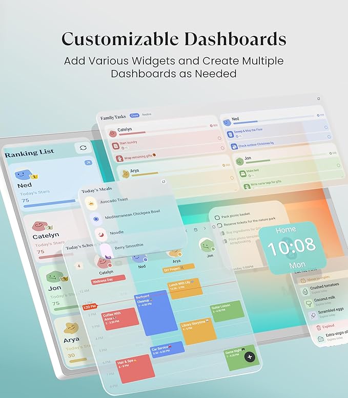 Cozyla Digital Calendar+ 2: 24 inch Wall Planner Touch Screen Chore Chart Customize Dashboard Smart Electronic Calendar for Family Schedules Meal Planner Support Any Google Play App Wall Mount White