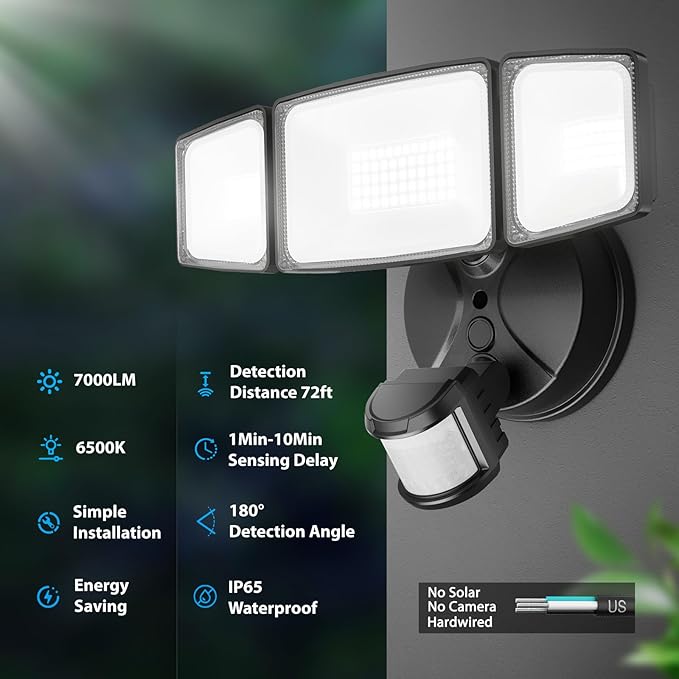 Onforu 2 Pack 75W LED Motion Sensor Outdoor Lights, 7000LM Dusk to Dawn Outdoor Lighting, 6500K Motion Detector Flood Light, IP65 Waterproof Hardwired LED Security Light for Yard Garage