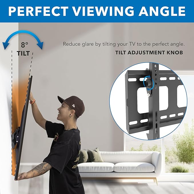 Mount-It! Low-Profile Tilt TV Wall Mount | Ultra-Slim Bracket for 43-90 Inch TVs | Downward Tilt for Anti-Glare | Heavy-Duty Steel Holds 220 lbs | VESA 800x600 | Stud & Concrete Installation