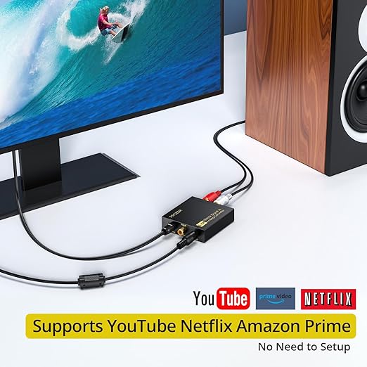 PROZOR 192Khz Digital to Analog Audio Converter Support 5.1CH Optical to RCA Converter with Magnetic Ring Power Cord Digital Toslink SPDIF to Analog L/R RCA 3.5mm Adapter for HDTV Blu-Ray DVD PS3 PS4