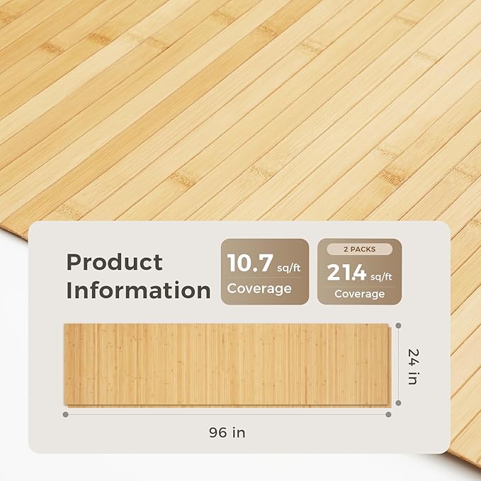 OUZUGIE 2 Pack 96x24 Inch Natural Bamboo Wall Panel – Carbonized Pole Wrap Paneling for Walls, Ceilings, Cabinets, Furniture – Ideal for Bedroom, Living Room & Office DIY Decor