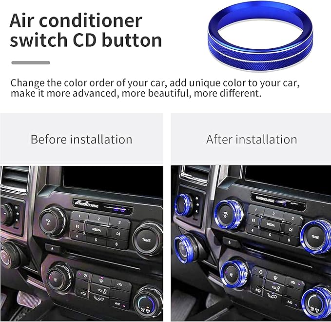 Knob Cover for F150 AC Climate Control Switch/Trailer/4WD/VOL/Tune Button Interior Center Console Trim Accessories Compatible with Ford F150 XLT 2016 2017 2018 2019 (Blue 6 Pcs)
