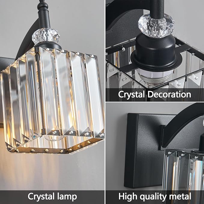 BBLLWJ Crystal Vanity Lights - Black 5 Light Modern Bathroom Vanity Light Fixtures Over Mirror