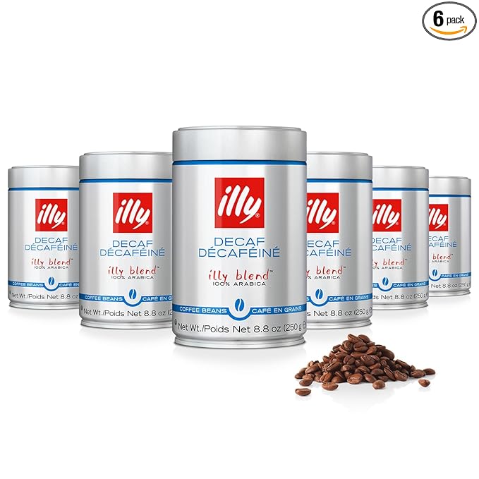 illy Decaf Whole Bean Coffee, Classico Decaffeinated Medium Roast, 100% Arabica, Premium Italian Coffee, Ideal for Espresso, Drip, Moka and French Press Brewing, 8.8oz, 6 Pack