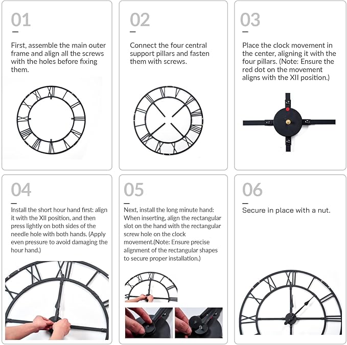 Ohweog Large Wall Clock for Living Room Decor – 60 Inch Silent Non-Ticking Modern Farmhouse Wall Clock, Oversized Decorative Metal Roman Numeral Clock (Pure Black, 60 Inch)