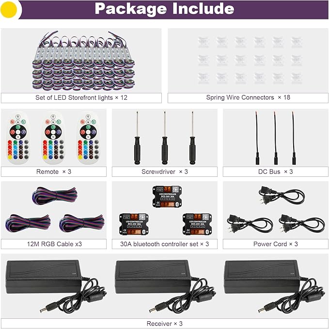 POWLAB 120Ft SMD5050 RGB storefront led lights with Smart Control, 240 LEDs Super Bright Waterproof led rgb module lights for Storefront Window Display, Business Signs, Letter Advertising, Dual Remote