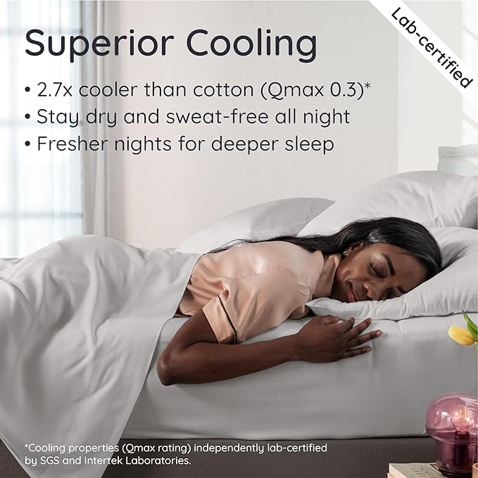 Bambaw 100% Viscose Derived from Bamboo King Size Sheets Set – 4pcs Cooling Sheets for Hot Sleepers, Deep Pocket King Sheet Set Cooling Fits Up to 16'' with Elastic Corner Straps (Moonlight Gray)