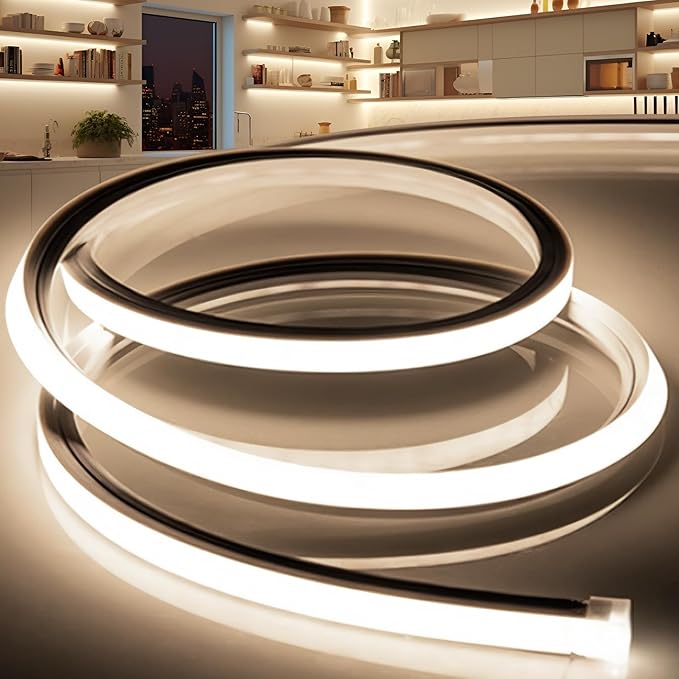 VOEWT LED Strip Lights Neutral White 4000K,65.6ft 110-120V Neon Rope Lights,Flexible Silicone Outdoor Waterproof Neon Strip Lights for Bedroom,Mirror,Kitchen Cabinet, Living Room,Halloween Decor