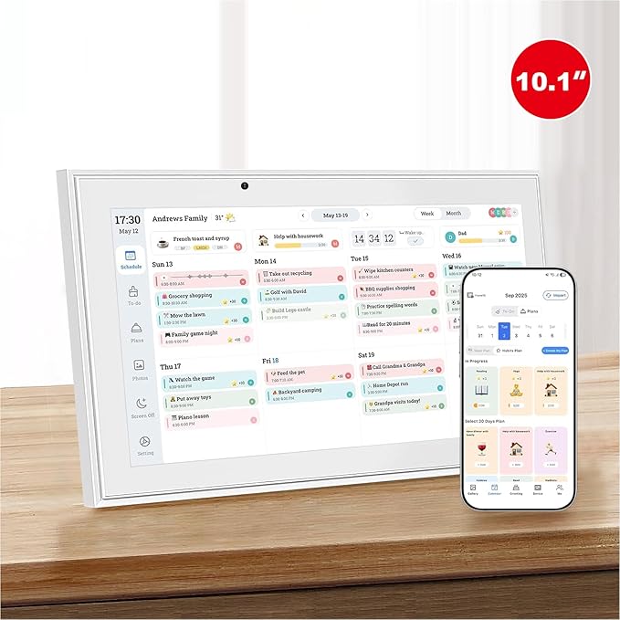 Digital Calendar, 10.1 Inch Wall Planner Electronic Calendar&Chore Chart,1080P Full HD Interactive Touchscreen Smart Touchscreen Interactive Display for Family Schedules – Wall Mount Included, Great for Organizing Your 2026 White