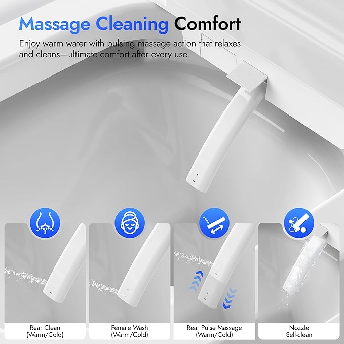 WANSID Elongated Smart Toilet With Bidet Built-in, Auto Open/Close Lid, Soft-Closed Heated Seat, Tankless Auto/Knob/Sensor/Remote Flush, Warm Wash & Dryer, Massage Clean, Gentle Night Light